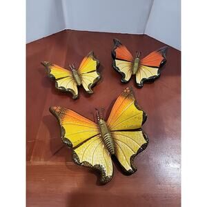 3 Handmade Talavera Butterflies Painted Ceramic Mexican Pottery Wall Decor